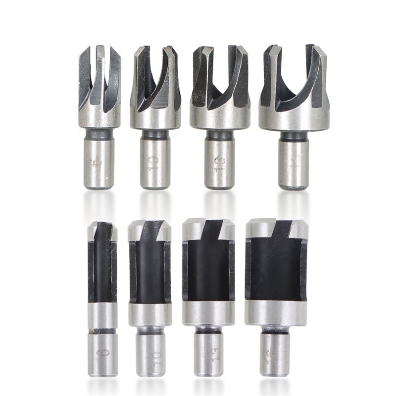 findmall 8Pcs Wood Plug Cutter Drills Bit Set (5/8", 1/2", 3/8", 1/4") Straight and Tapered Taper, Carbon Steel Woodworking Cutting Tool - Image 1